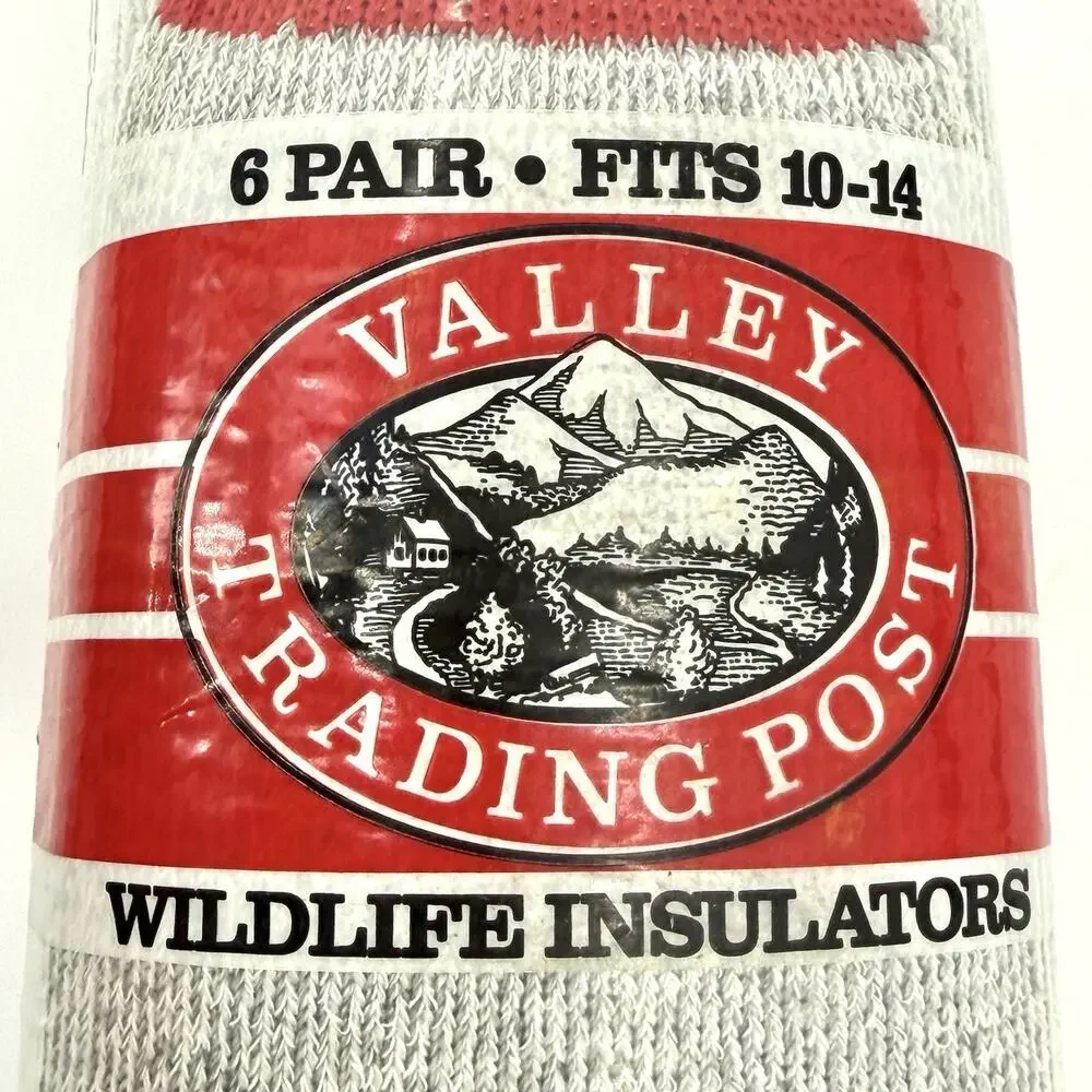 Valley Trading Post Cotton Gray Red Tube Socks Size 10-14 Six Pairs Made USA NEW